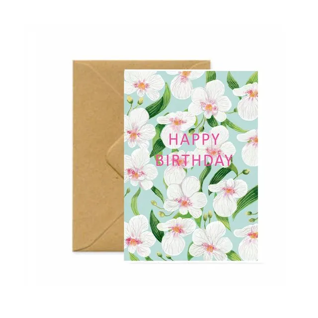 Summer Orchids Birthday Greetings Card