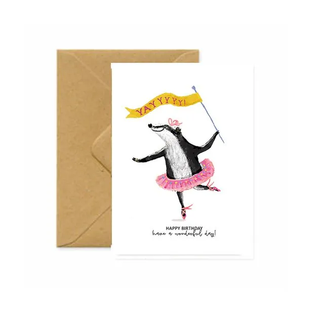 Badger Ballerina Birthday Greetings Card