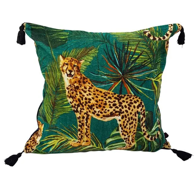 Cheetah in the Jungle Velvet Cushion