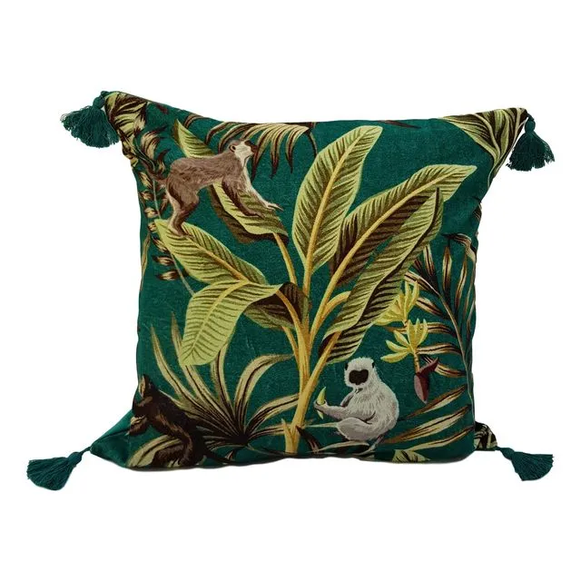 Monkey in the Jungle Velvet Cushion