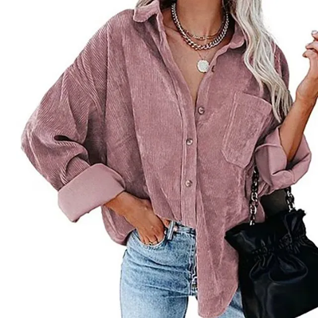 Pink Corduroy Long Sleeve Oversized Shirt Jacket