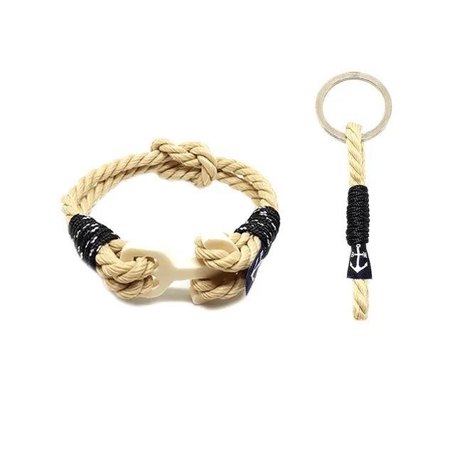 Classic Rope and Black Cord Nautical Bracelet and Keychain