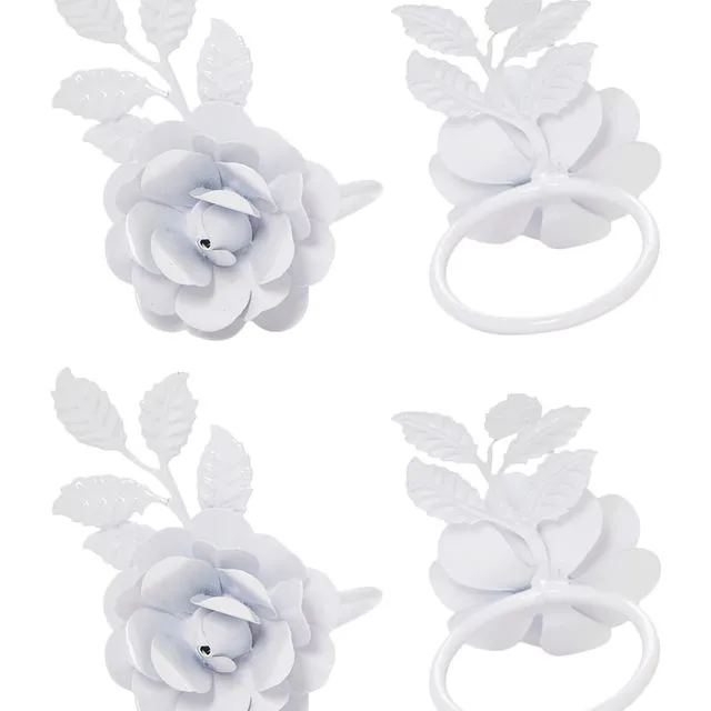 Napkin Rings Set of 4 Dining Decor- White Rose