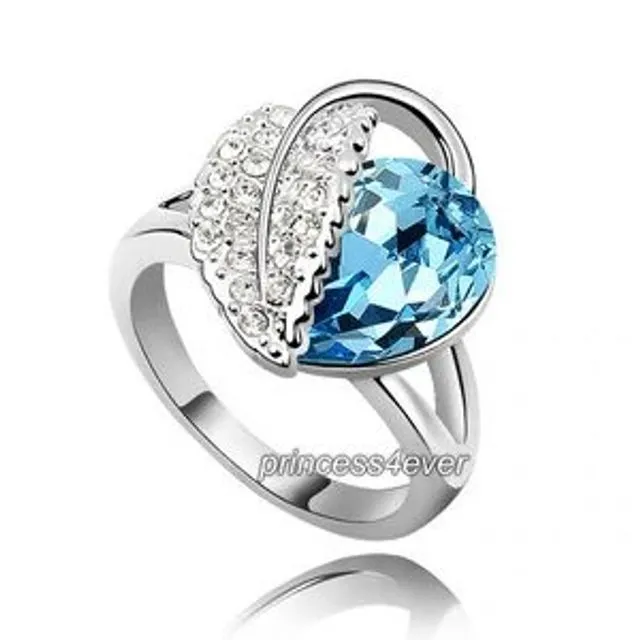 Blue Heart Pear Cut Austrian Crystal Ring