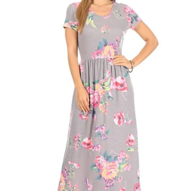 Floral print maxi dress (Grey/Pink) Multi-sizes pack of 6