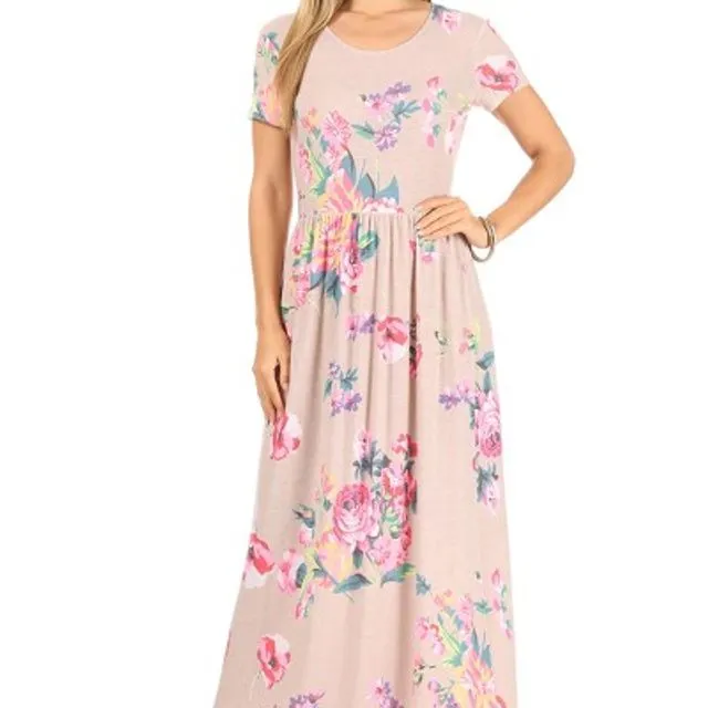 Floral print maxi dress (Taupe/Pink) Multi-sizes pack of 6