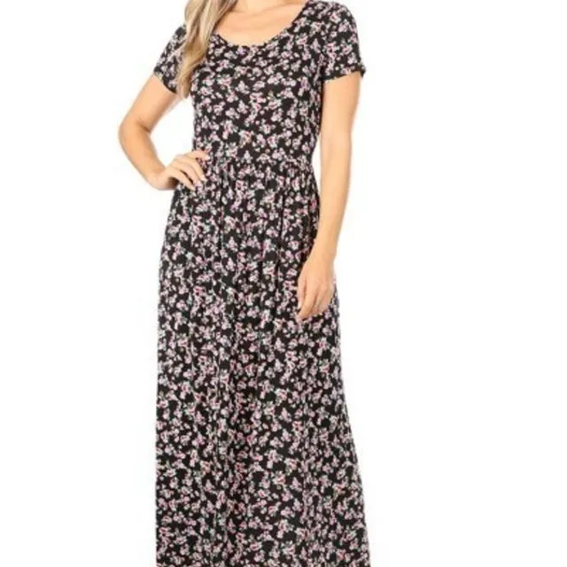 Flower print maxi dress (Black) Multi-sizes pack of 6