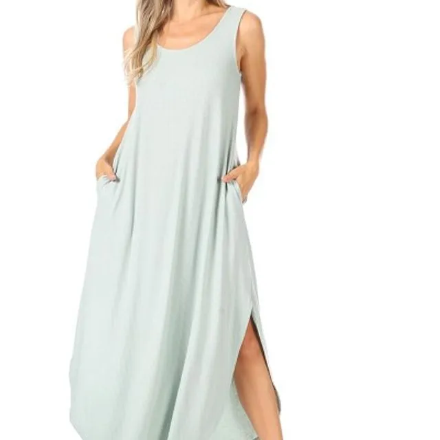 Soft ribbed tank dress (Sage) Multi-sizes pack of 6