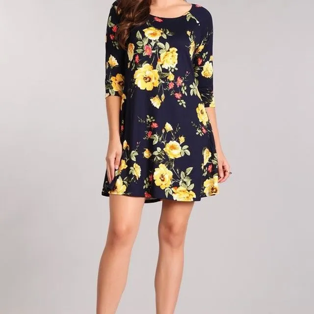 FLORAL KNIT TUNIC DRESS (NAVY PRINT) Multi-sizes pack of 6