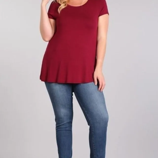 Perfect Solid Plus Size Basic Tee short sleeve (Burgandy) Multi-sizes pack of 6