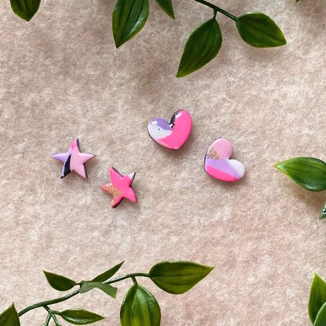 Pink Stud pack - Hearts + Stars