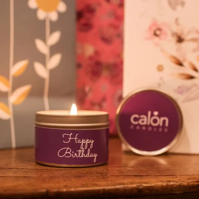 Happy Birthday / Penblwydd Hapus Bilingual English/Welsh Mini Tin Candle