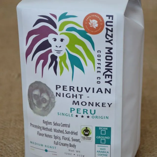 12oz Specialty Coffee - Peruvian Night Monkey - Ground