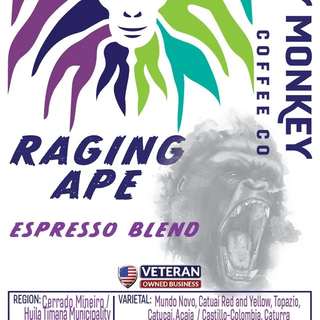 12oz Specialty Coffee - Raging Ape Espresso Blend- Ground