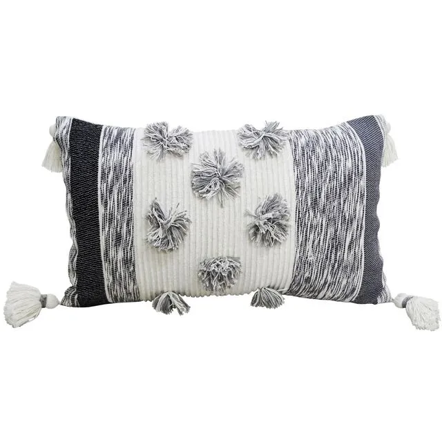 14"x24" Striped Throw Pillow with Poms and Tassels