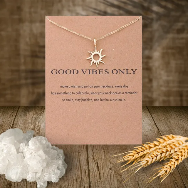 Good Vibes Only | Gold Sun Necklace On Card | Gift Necklace