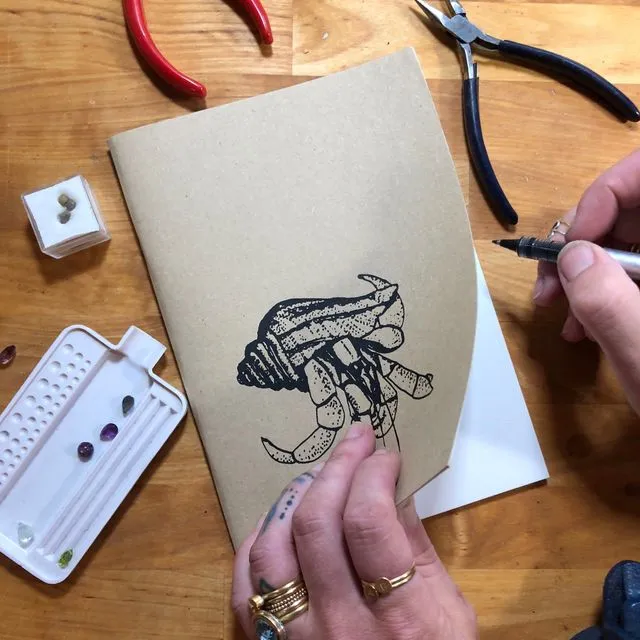 Hermit Crab A5 Handprinted Journal / Sketchbook
