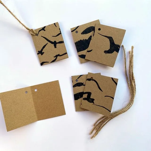 Eco-friendly seagull theme recycled gift tags.