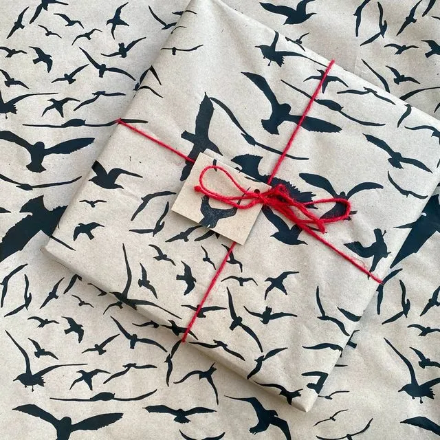 Seagull wrapping paper. Hand Printed on 100% recycled paper