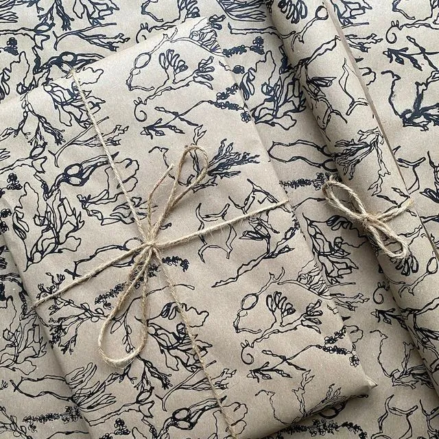 Seaweed wrapping paper. Hand Printed on 100% recycled paper