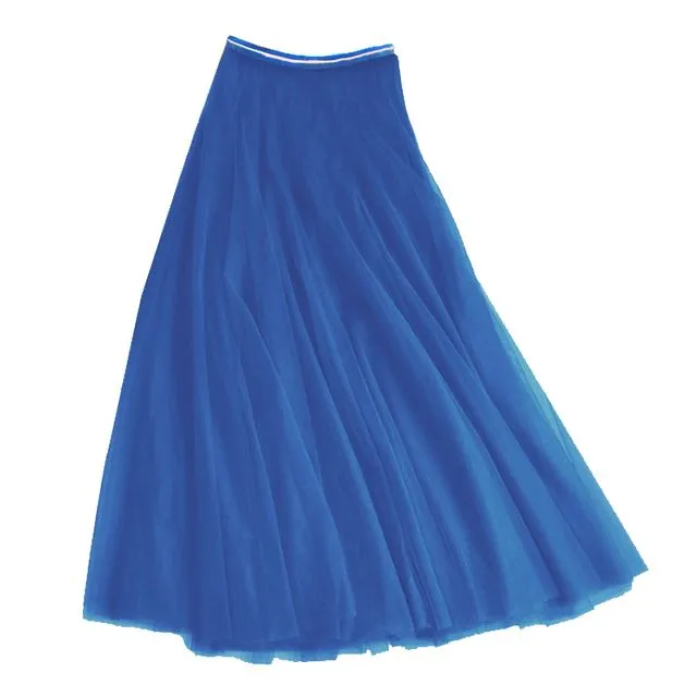 Tulle Layer Skirt in Royal Blue with Gold Stripe Waistband Size Medium