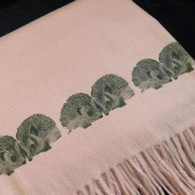 Cashmere Blend scarf handprinted with Hedgehogs