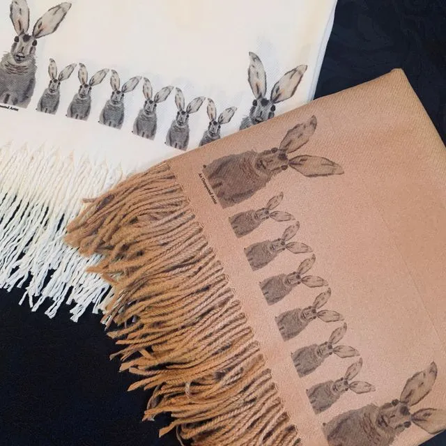 Cashmere Blend scarf handprinted with Hares