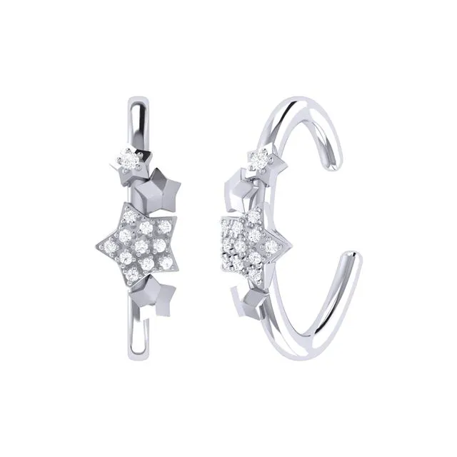 Star Cluster Diamond Ear Cuffs In Sterling Silver