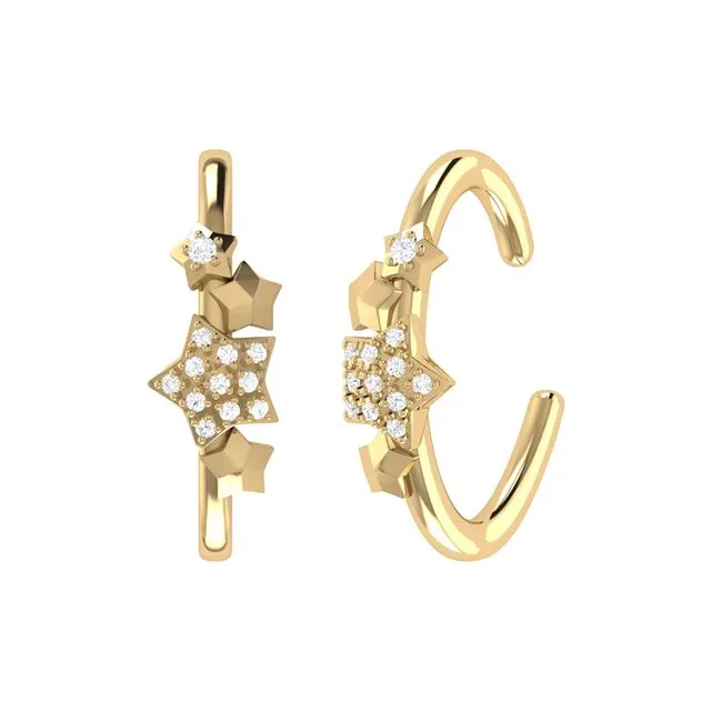Star Cluster Diamond Ear Cuffs In 14k Yellow Gold Vermeil On Sterling Silver