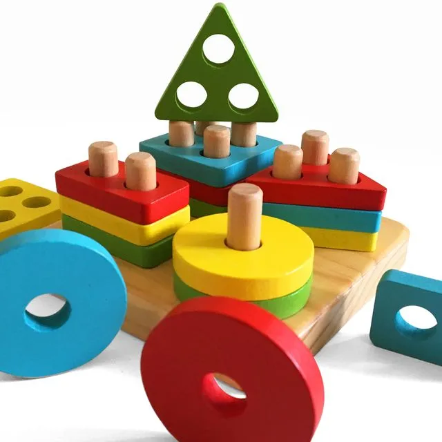 WOODEN STACK & LEARN GEOMETRIC SHAPE PUZZLE