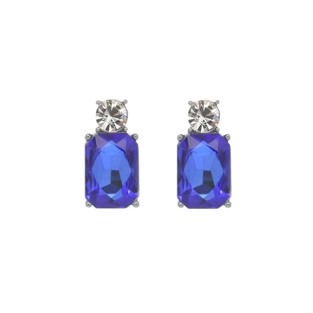 Mini Gem Earrings in Antique Silver with Royal Blue & Clear