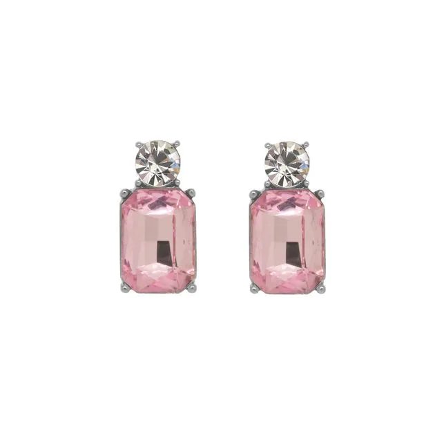 Mini Gem Earrings in Antique Silver with Pink & Clear