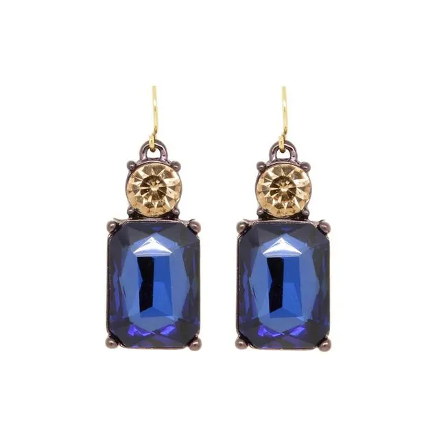 Twin Gem Earring in Navy with Dark Amber