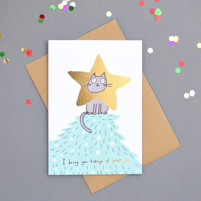 Cat Star Foiled Christmas Card