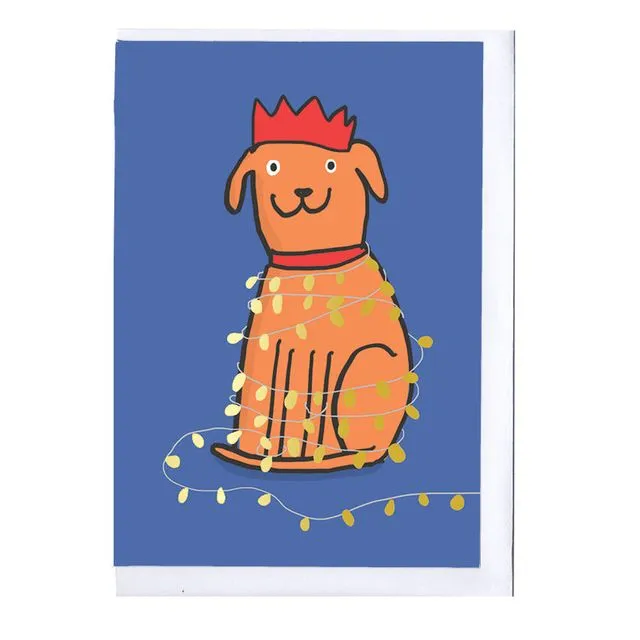 Dog and lights Foiled Christmas Card