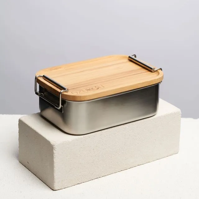 Dzukou Jim Corbett - Stainless Steel Lunch Box with Bamboo Lid - Bento Box - Stainless Steel Bread Box - Bamboo Bread Box - Eco Lunch Box - Bento Lunch Box - 800 ml