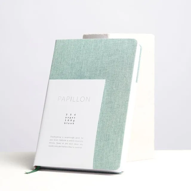 Dzukou Papillon – Notebook A5 Blank – Green Linen Cover - Notebook Hardcover with Luxury Linen Finish – 100gms Sketchbook