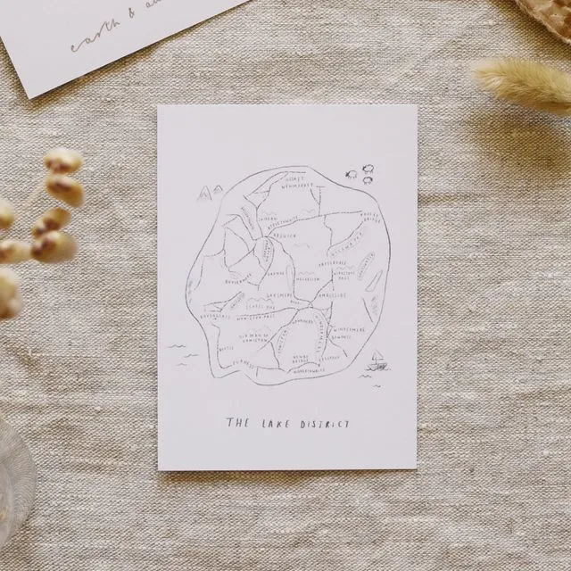 Lake District Map Postcard A6 | Recycled Paper | Cumbria Sketch