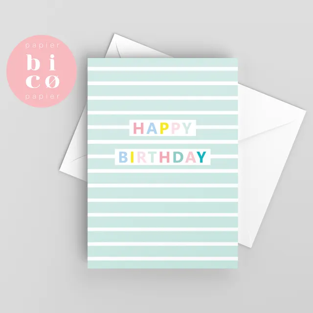 Birthday Card | GREEN STRIPES | Happy Birthday Cards | Tarjeta de Cumpleaños | Carte Joyeux Anniversaire | Biglietto di Buon Compleanno | Alles Gute zum Geburtstagskarte.