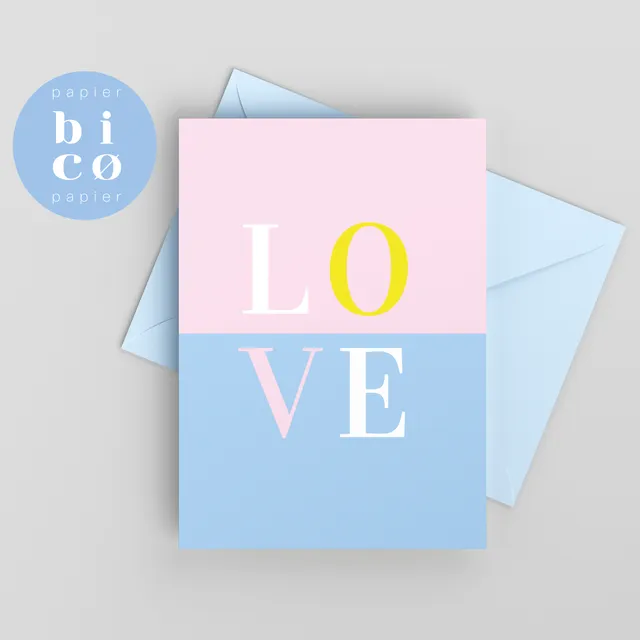 Valentine’s Day Card | LOVE Card | Blue & Pink | Anniversary Card | Valentinstag-Karte | Jubiläumskarte | Carte Saint Valentin et d'Anniversaire | Tarjeta de San Valentín y Aniversario | Carta di San Valentino e Anniversario.