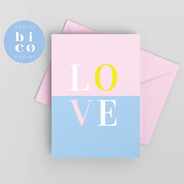 Valentine’s Day Card | LOVE Card | Blue & Pink | Anniversary Card | Valentinstag-Karte | Jubiläumskarte | Carte Saint Valentin et d'Anniversaire | Tarjeta de San Valentín y Aniversario | Carta di San Valentino e Anniversario.