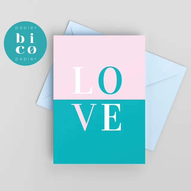 Valentine’s Day Card | LOVE Card | Teal & Pink | Anniversary Card | Valentinstag-Karte | Jubiläumskarte | Carte Saint Valentin et d'Anniversaire | Tarjeta de San Valentín y Aniversario | Carta di San Valentino e Anniversario.