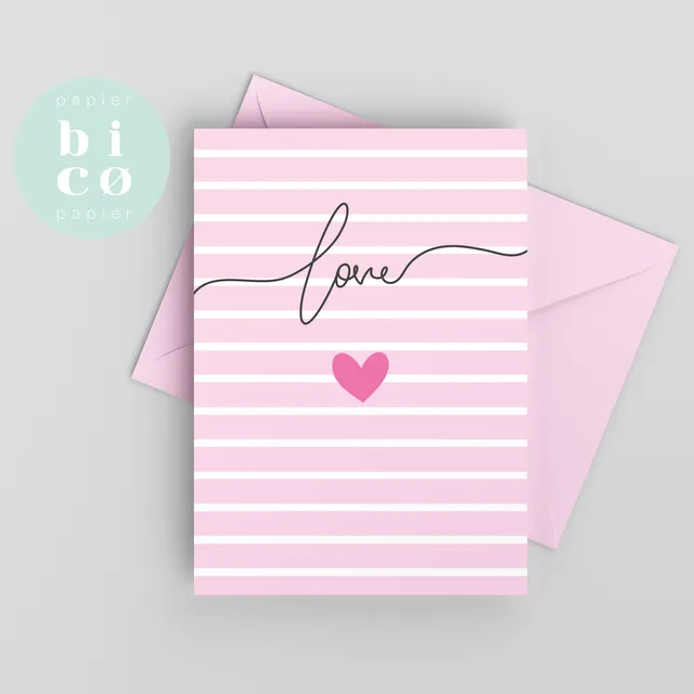 Valentine’s Day Card | LOVE Card | Pink Stripes | Anniversary Card | Valentinstag-Karte | Jubiläumskarte | Carte Saint Valentin et d'Anniversaire | Tarjeta de San Valentín y Aniversario | Carta di San Valentino e Anniversario.