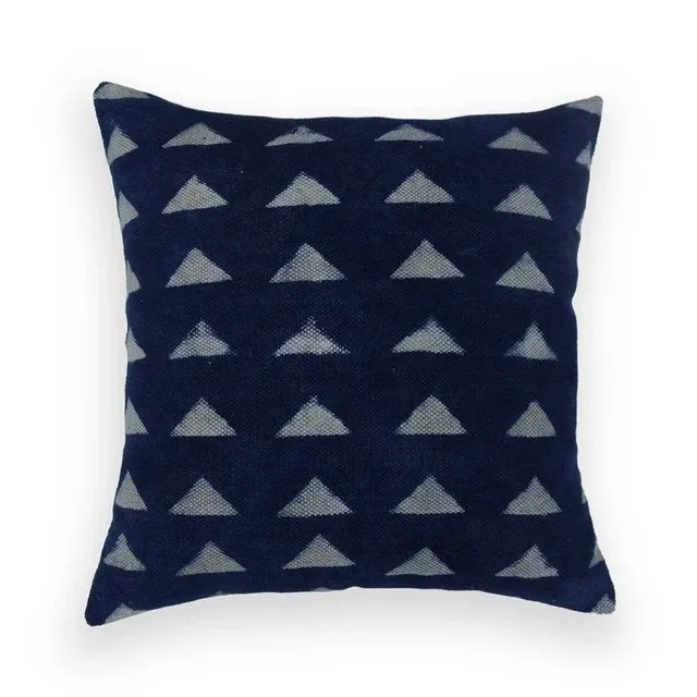 Navy Hand Loomed Square Cushion Case | Block Print Lumbar Pillow | Handmade Pillow | Decorative Pillow