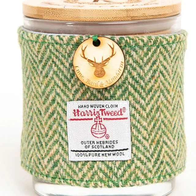Lime, Basil & Mandarin Scented Soy Candle with Harris Tweed Sleeve