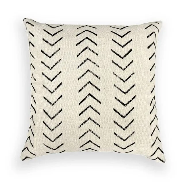 White Hand Loomed Square Cushion Case | Block Print Lumbar Pillow | Handmade Pillow | Decorative Pillow