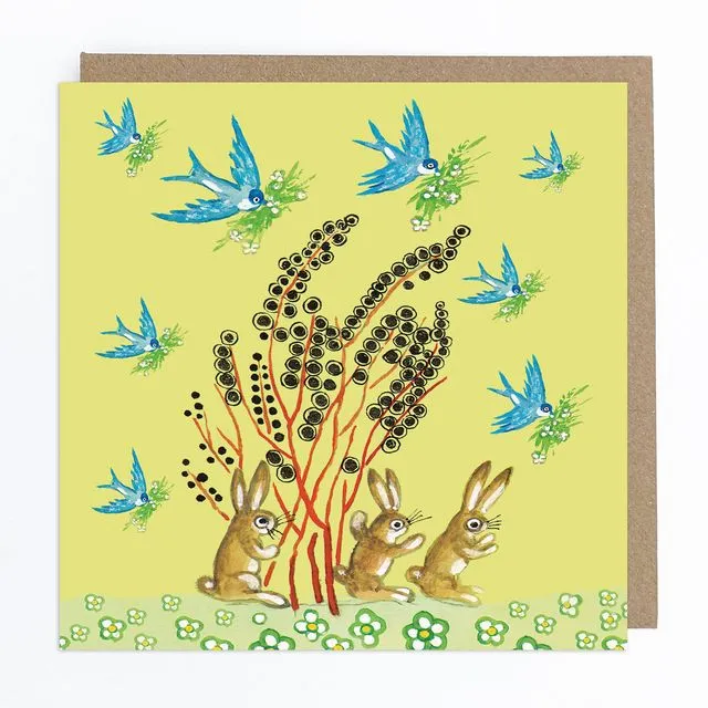 Little Bunnies and Birds Greeting Card