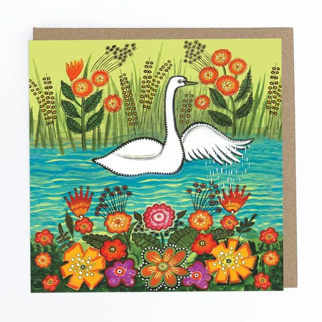 White Swan and Flowers Greeting Card