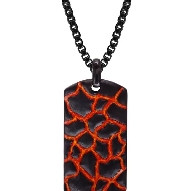 Earth & Fire Black Rhodium Plated Sterling Silver Textured Red Orange Enamel Tag
