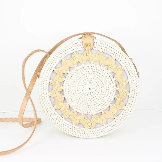 braided white round bali bag 20 cm